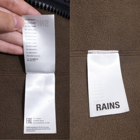 NWT RAINS Heavy Fleece Jacket L Unisex Wood Black Monogram Oversized Boxy - Picture 12 of 12